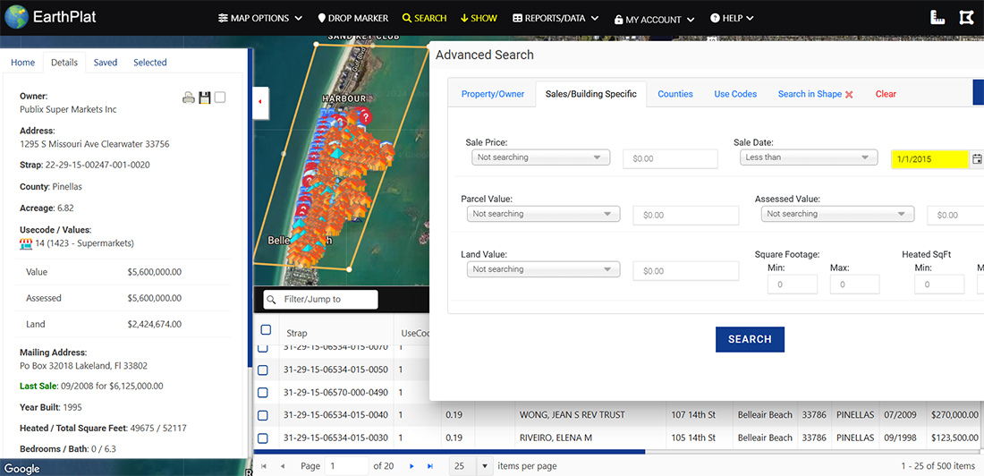 Search in a shape, ie Sale Date less than 2015, target owners who have equity.